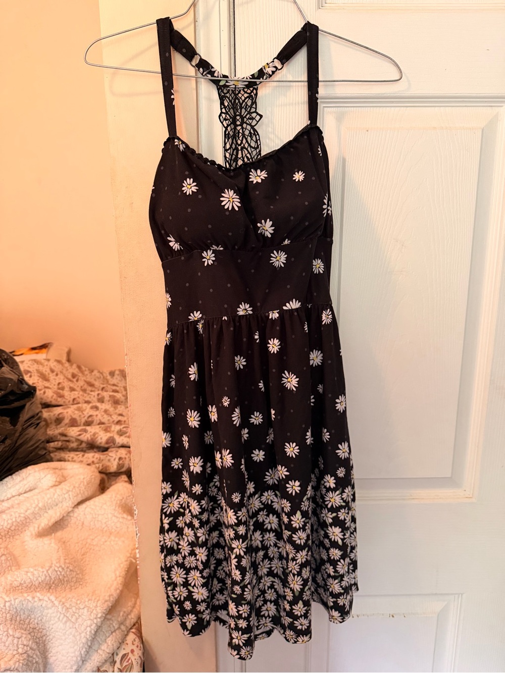 No Boundaries Black Daisy Print Midi Dress with Lace Racerback